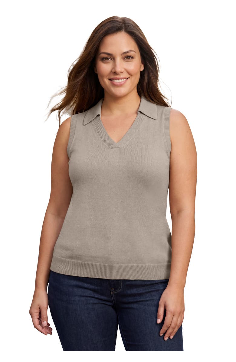 Jessica London Sleeveless Pullover Polo Sweater, Main, color, Soft Tan