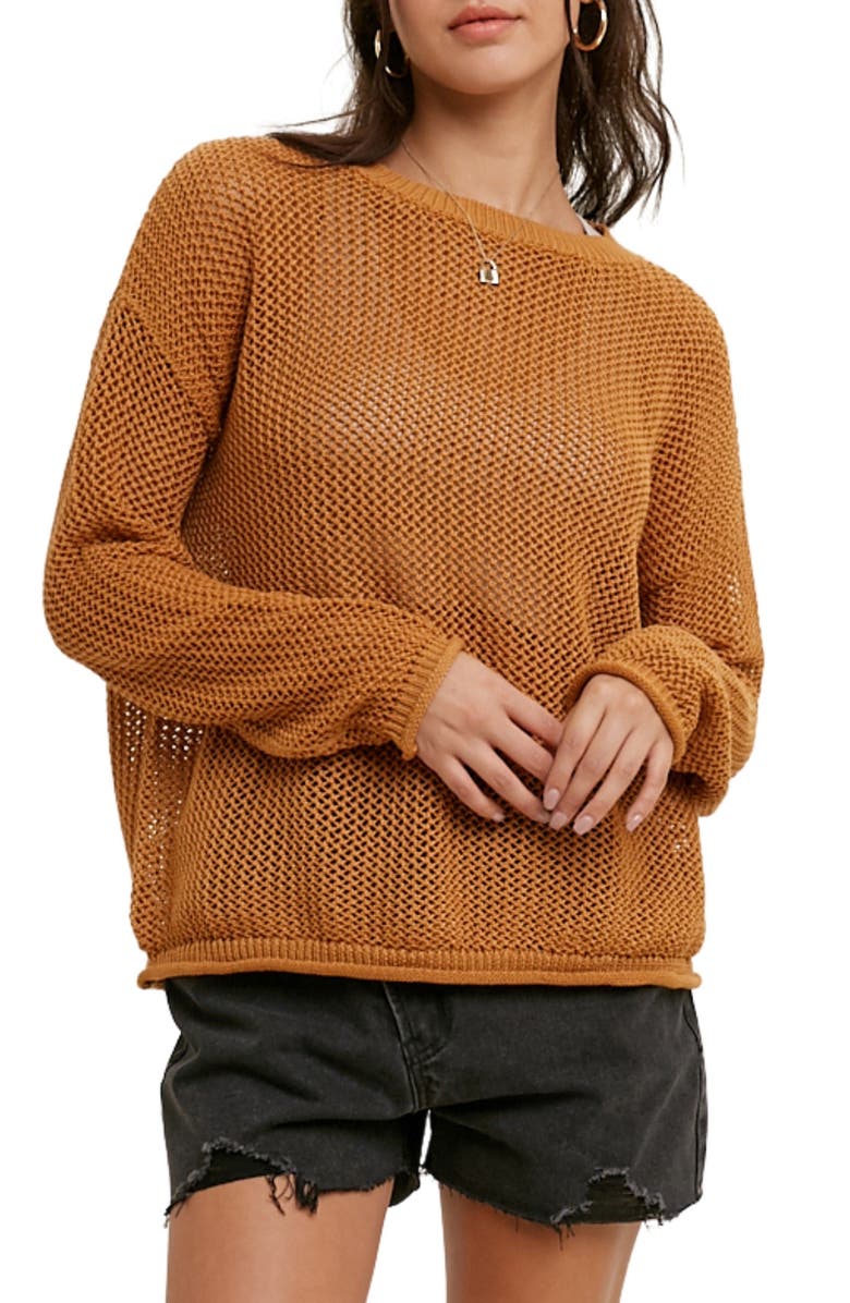 WISHLIST Open Stitch Sweater, Main, color, Caramel
