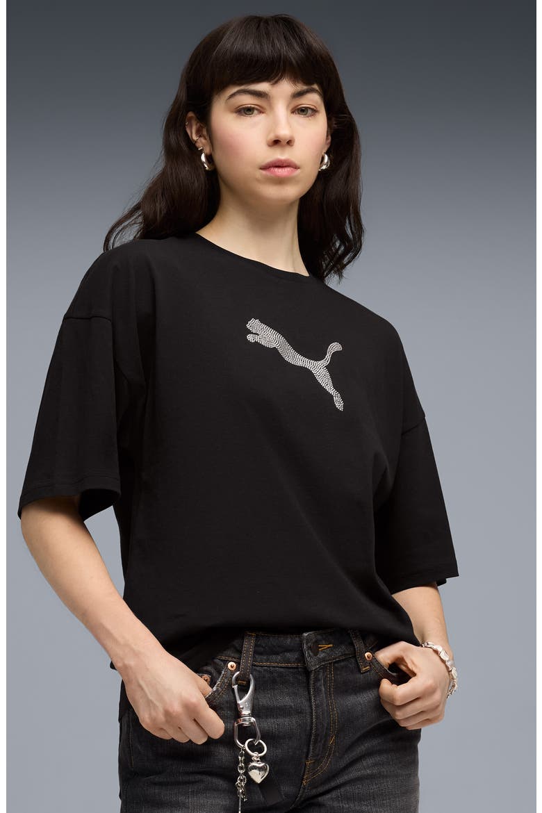 Essentials Bedazzled Rhinestone Embellished Cotton Graphic T-Shirt, Alternate, color, PUMA BLACK