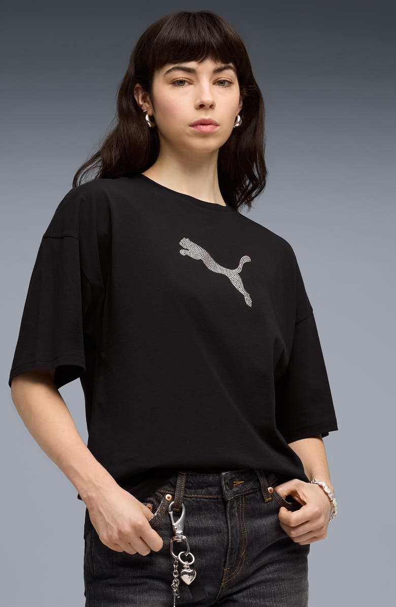 PUMA Essentials Bedazzled Rhinestone Embellished Cotton Graphic T-Shirt, Alternate, color,