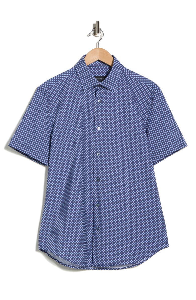 Bugatchi Short Sleeve Button-Up Shirt, Main, color, Navy