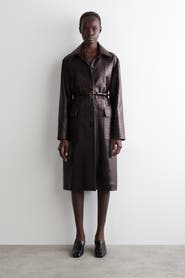 COS Croc-effect Leather Long Coat