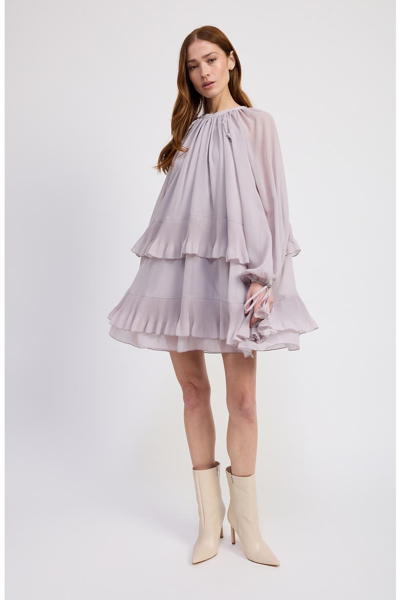 Nicolette Tiered Ruffle Long Sleeve Trapeze Dress, Alternate, color, LAVENDER