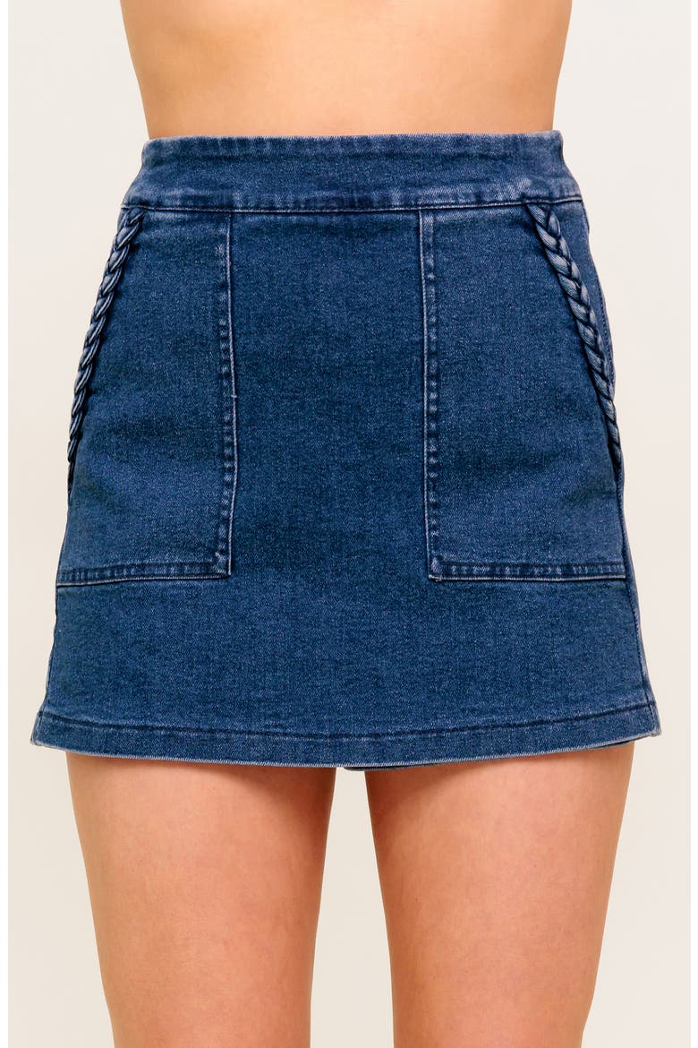 Braided Detail Denim Skort, Alternate, color, MEDIUM INDIGO