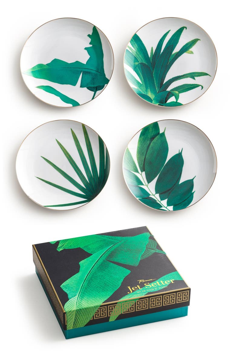 Botanical Salad Plates, Main, color, WHITE/ GREEN