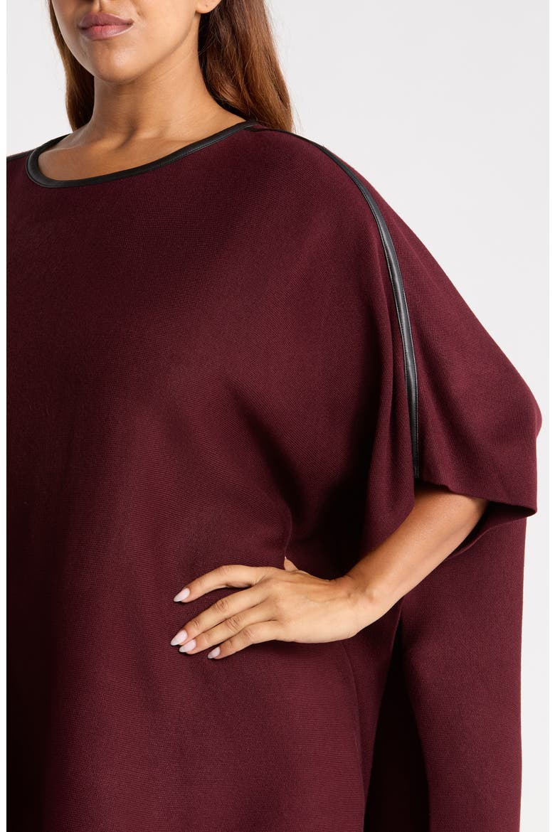 Faux Leather Trim Cape, Alternate, color, BAROLO