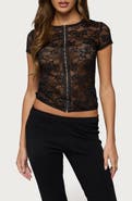EDIKTED Jessi Sheer Lace Hook & Eye Top