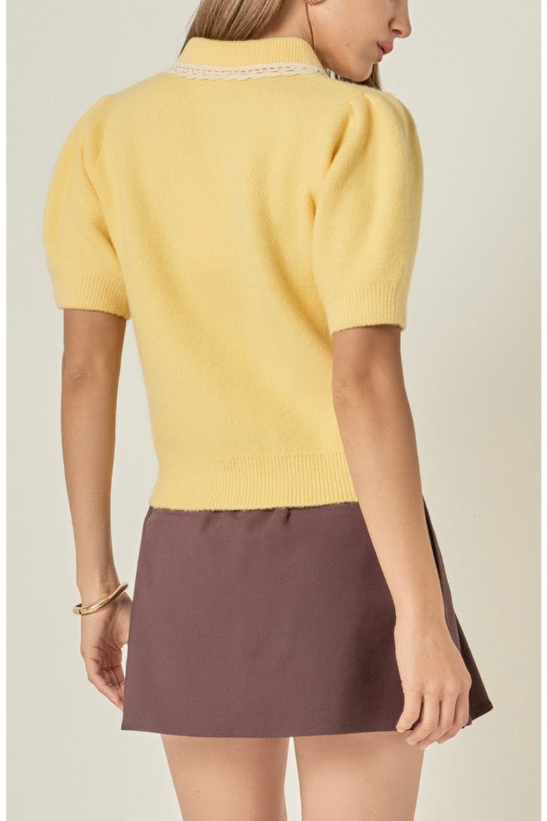 Lace Trim Puff Sleeve Cardigan, Alternate, color, BUTTER YELLOW