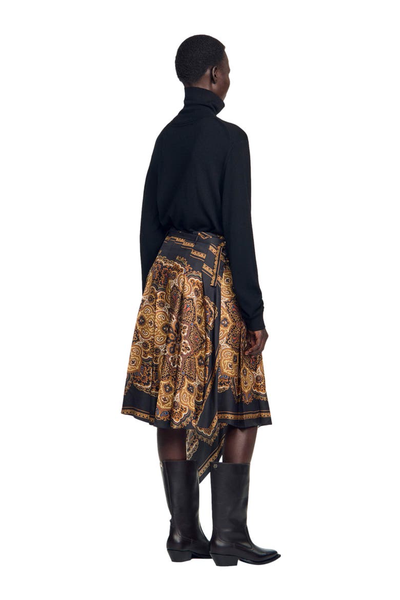Asymmetrical scarf print skirt, Alternate, color, Black / ocher