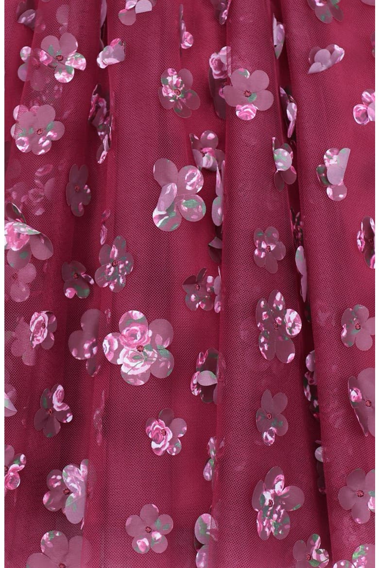 Kids' 3D Floral Appliqué Float Party Dress, Alternate, color, BURGUNDY