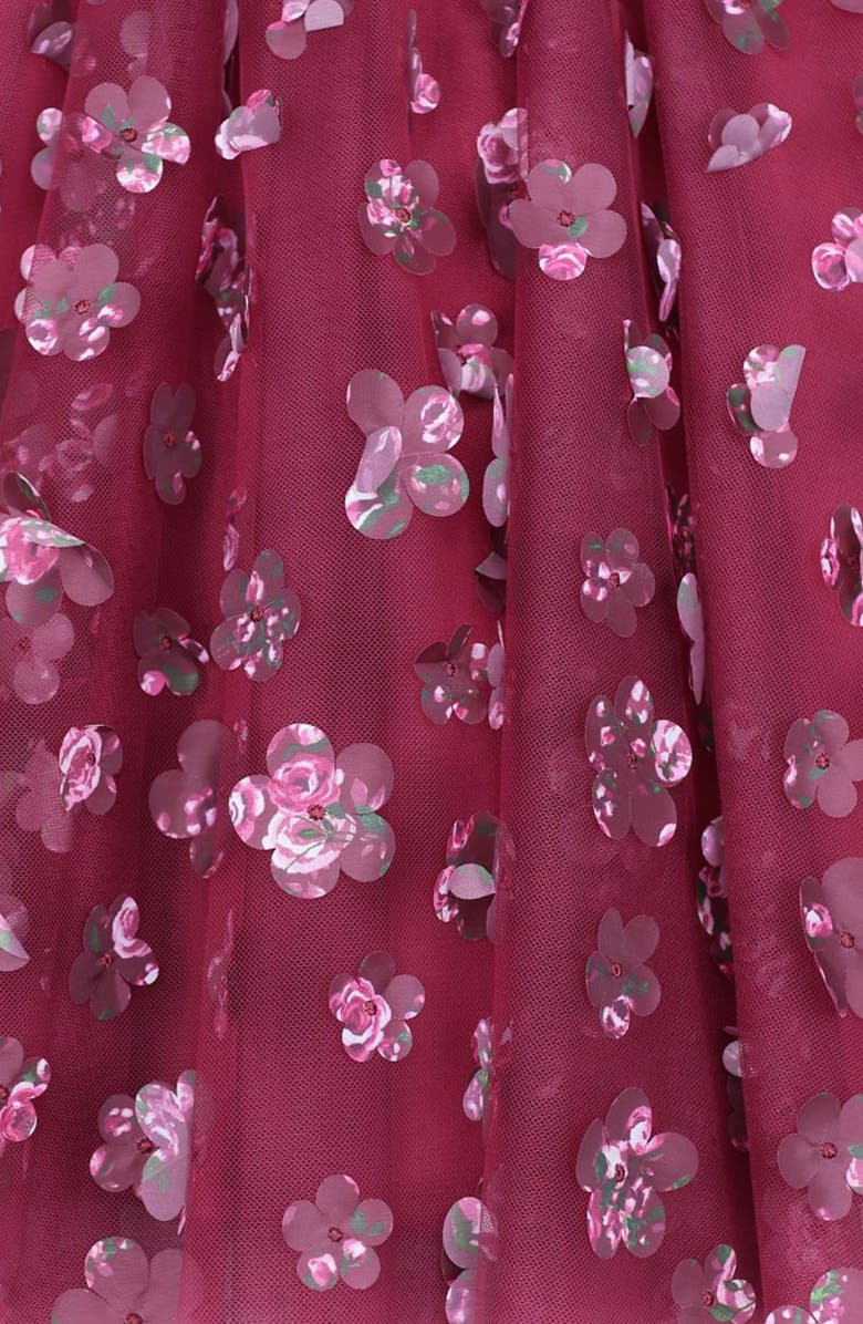 Zunie Kids' 3D Floral Appliqué Float Party Dress, Alternate, color, Burgundy
