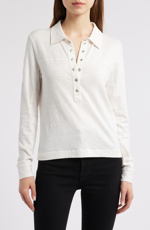 Frame The Snap Long Sleeve Linen Blend Henley In Alabaster