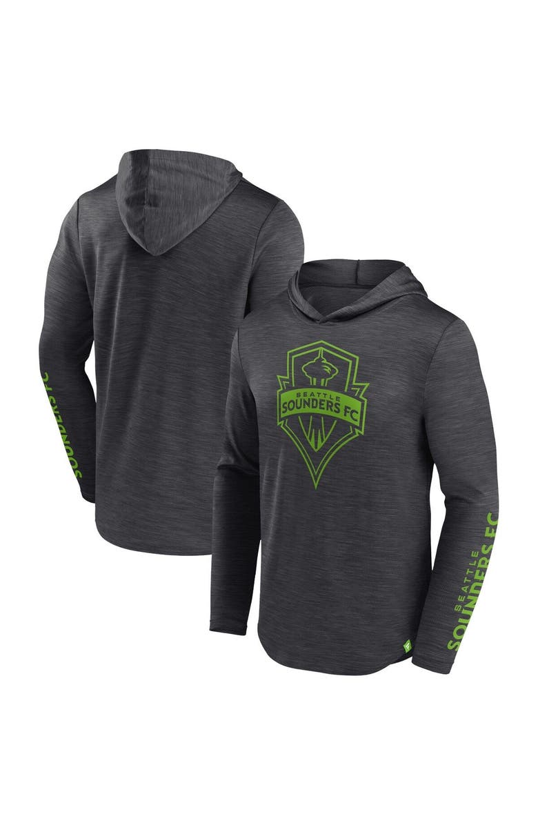 FANATICS Men's Fanatics Branded Charcoal Seattle Sounders FC First Period Space-Dye Pullover Hoodie, Main, color, 