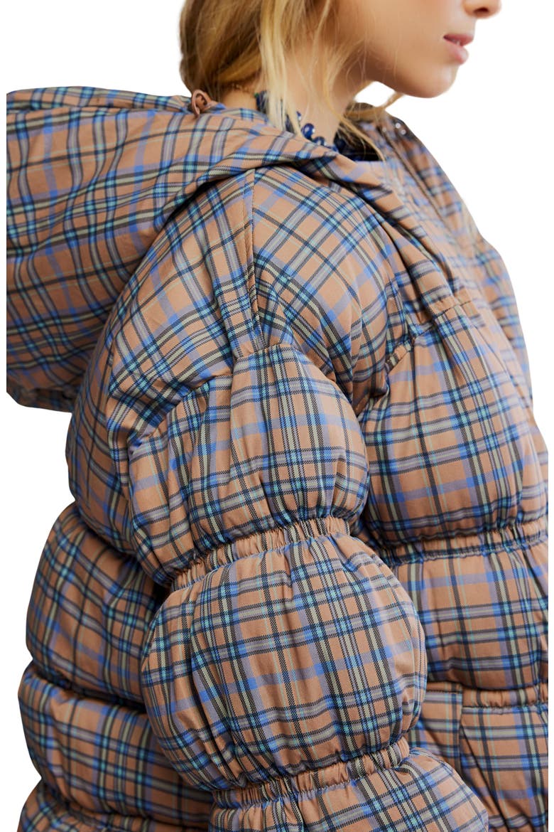 Party of One Plaid Water Resistant Hooded Puffer Jacket, Alternate, color, TAN COMBO