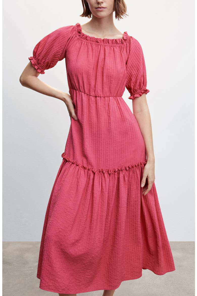 Puff Sleeve Tiered Midi Dress, Alternate, color, FUCHSIA