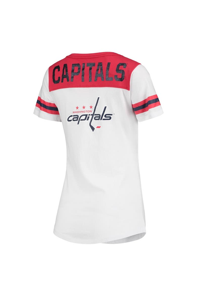 Women's 5th & Ocean by New Era White Washington Capitals Stripes Lace-Up T-Shirt, Alternate, color, White