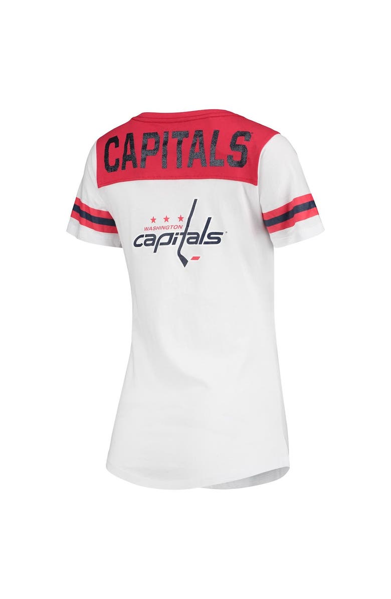 5TH AND OCEAN BY NEW ERA Women's 5th & Ocean by New Era White Washington Capitals Stripes Lace-Up T-Shirt, Alternate, color,