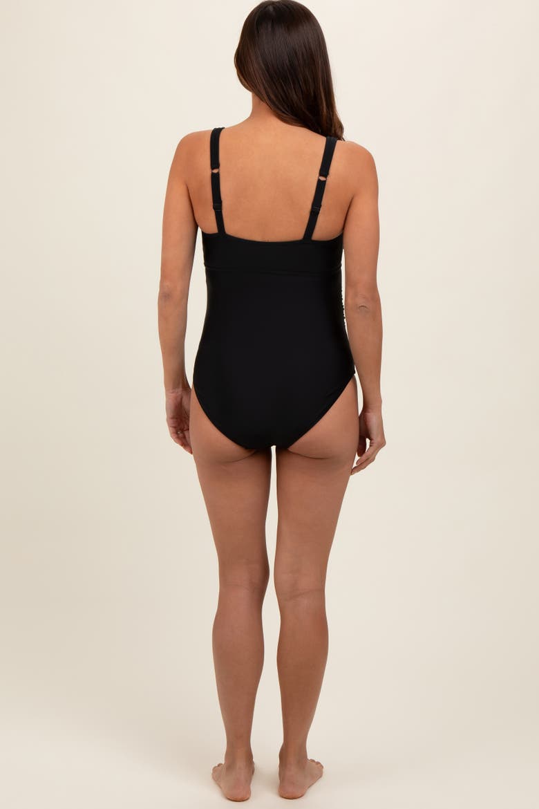 Scalloped Cutout Ruched One Piece Swimsuit, Alternate, color, Black