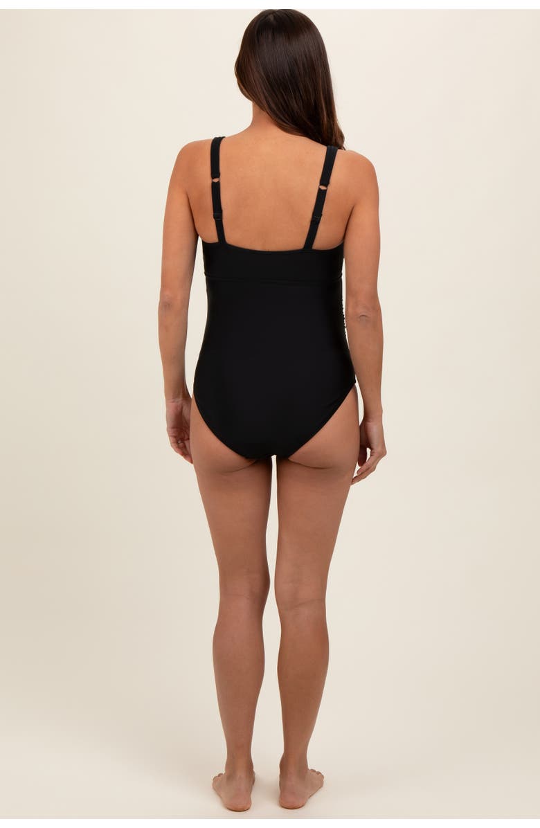 PinkBlush Scalloped Cutout Ruched One Piece Swimsuit, Alternate, color, Black