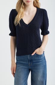 PAIGE Haisley Pointelle Stitch Organic Cotton & Silk Blend Sweater