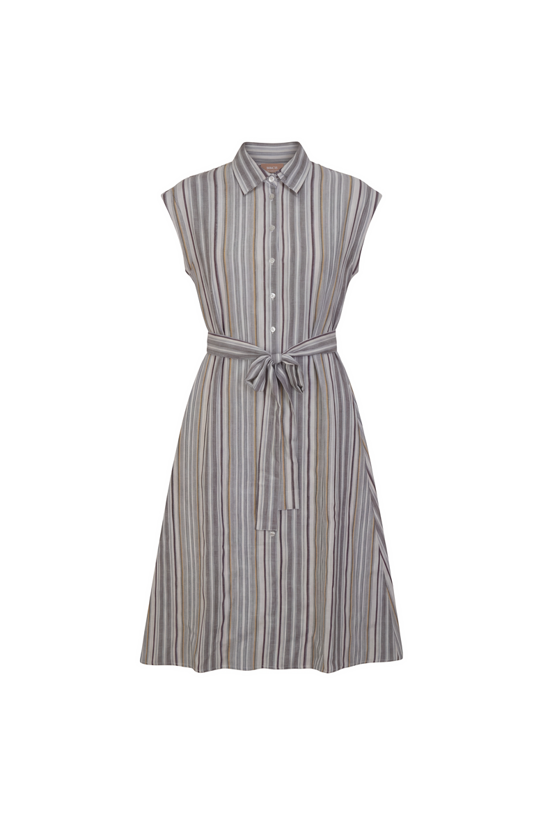 Linen Striped Midi Short-Sleeve Shirt Jumper, Main, color, Stone