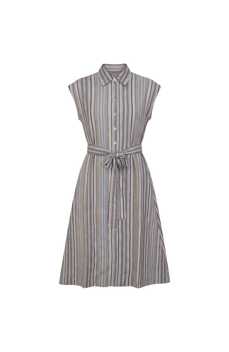 Birch Linen Striped Midi Short-Sleeve Shirt Jumper, Main, color, Stone