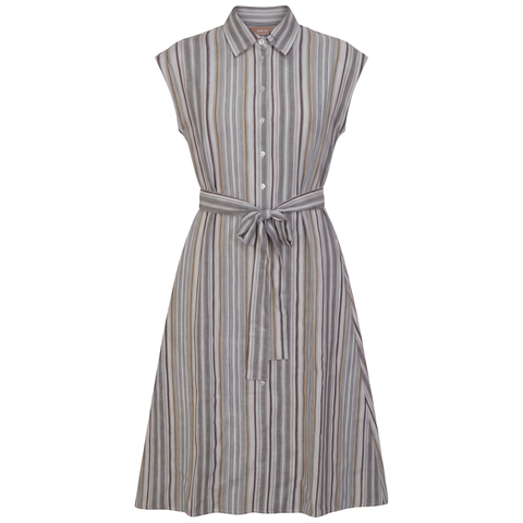 Linen Striped Midi Short-Sleeve Shirt Jumper