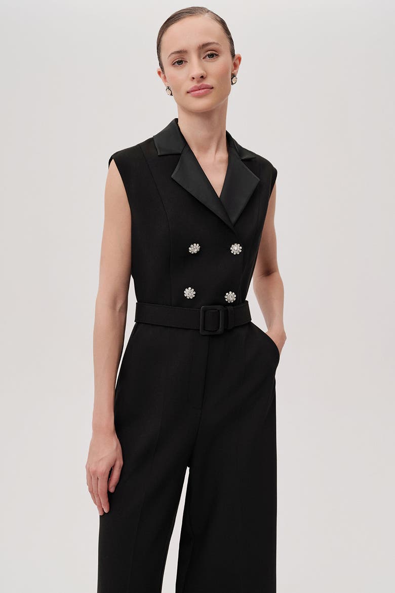 Sleeveless Shirt Collar Jumpsuit, Alternate, color, BLACK