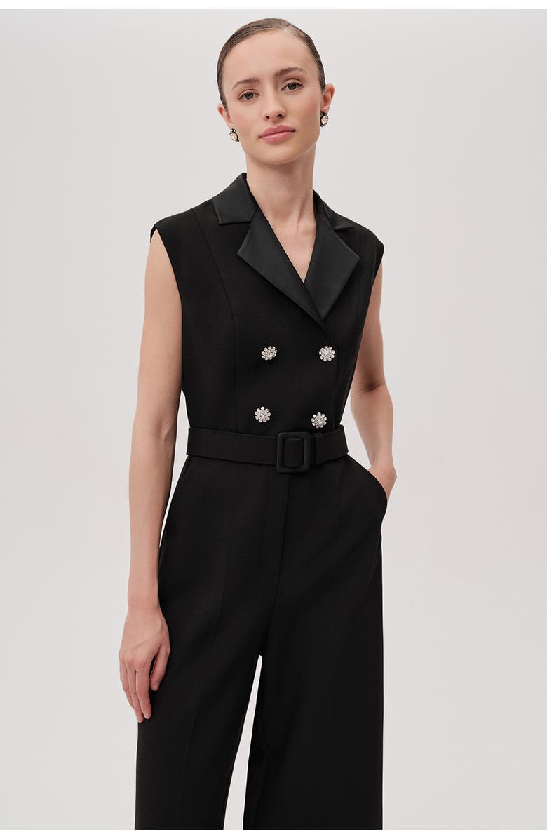 Exquise Sleeveless Shirt Collar Jumpsuit, Alternate, color, Black