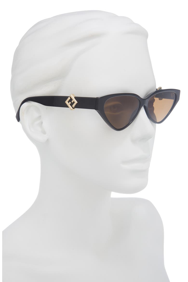 FF Diamonds 57mm Cat Eye Sunglasses, Alternate, color, SHINY BLACK / BROWN