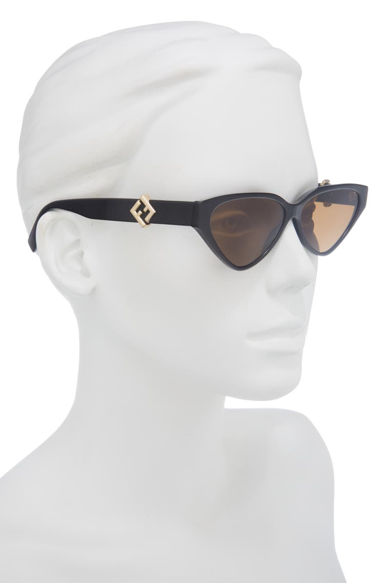 Fendi FF Diamonds 57mm Cat Eye Sunglasses, Alternate, color, Shiny Black / Brown
