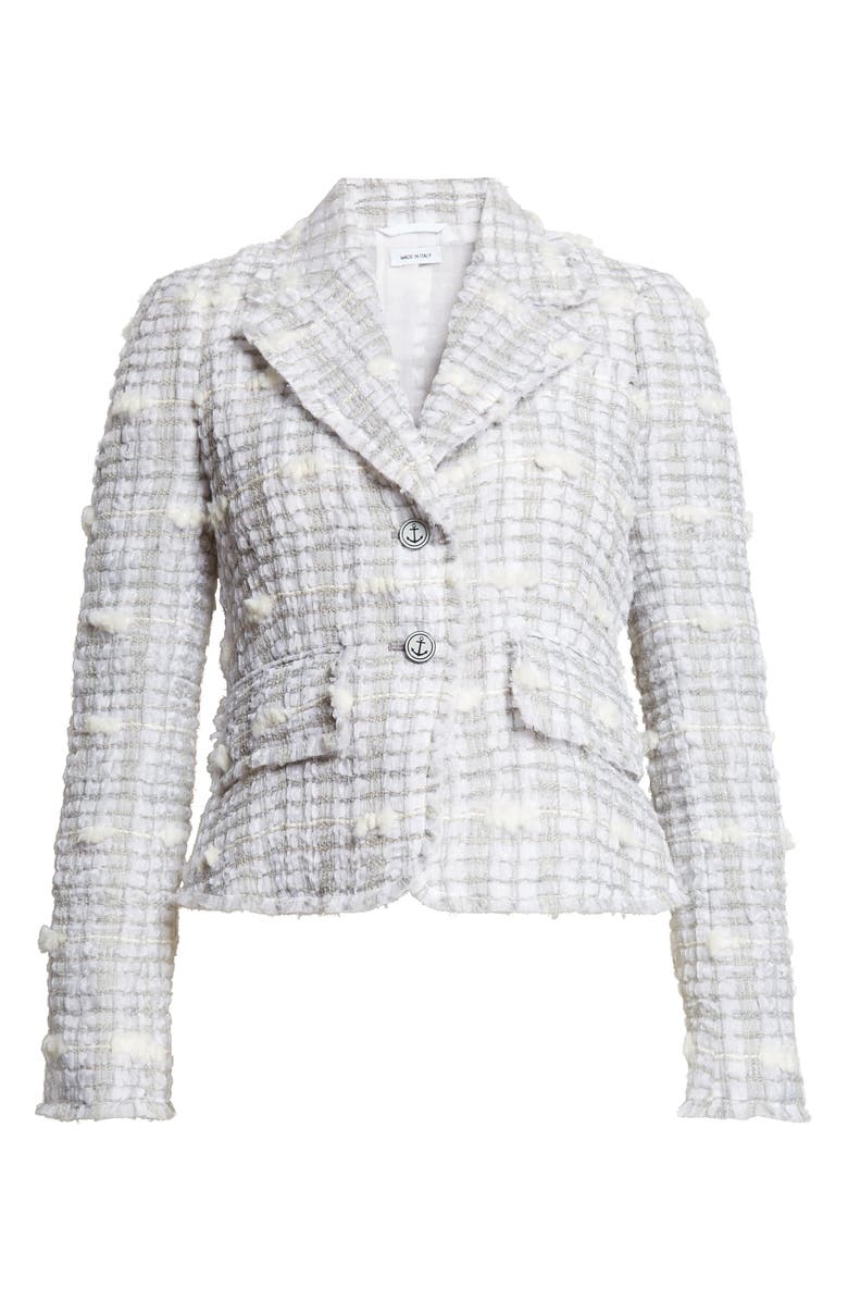 Thom Browne Crop Sculpted Shoulder Pouf Tweed Jacket, Main, color, Medium Grey