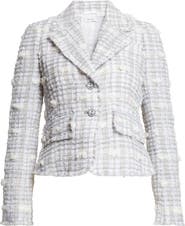 Thom Browne Crop Sculpted Shoulder Pouf Tweed Jacket