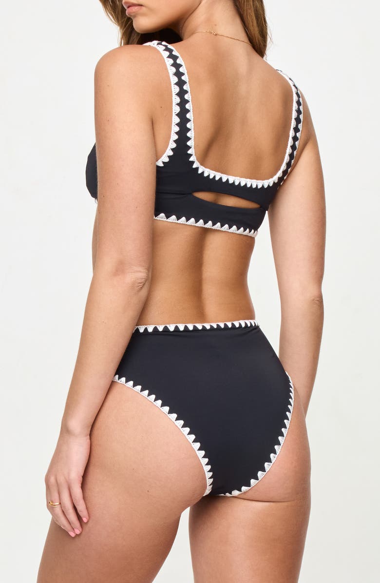 LSPACE Effie Shirred Swim Top, Alternate, color, Black/ Cream