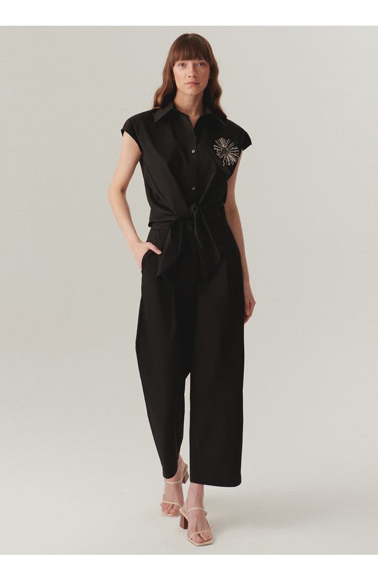 Exquise Elsie Polished Flowing Trousers, Main, color, Black