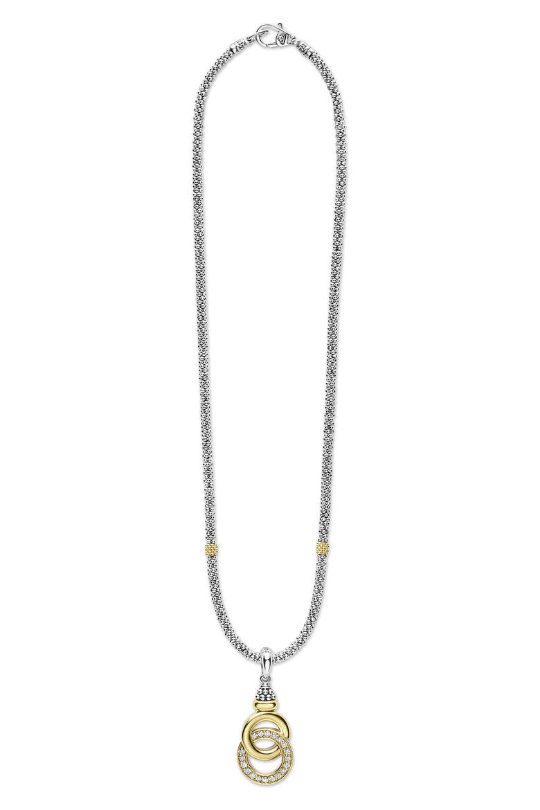 Signature Caviar Two-Tone Interlocking Diamond Pendant Necklace, Alternate, color, TWO-TONE
