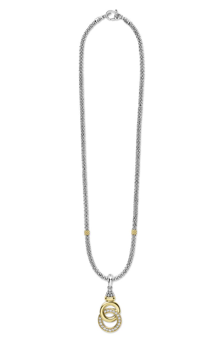 LAGOS Signature Caviar Two-Tone Interlocking Diamond Pendant Necklace, Alternate, color, Two-Tone