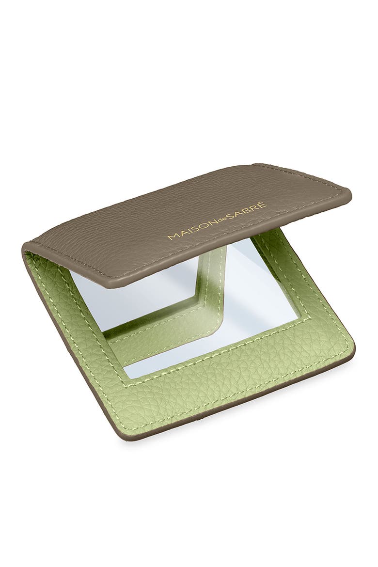 Leather Compact Mirror, Alternate, color, Cashmere Matcha
