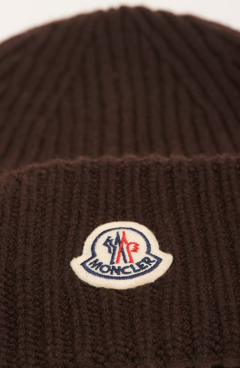 Moncler Logo Patch Virgin Wool & Cashmere Beanie, Alternate, color, Dark Brown