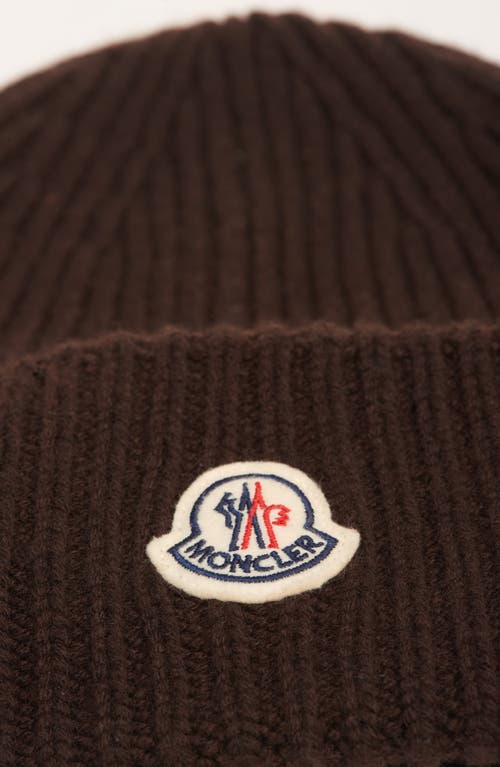 Moncler Logo Patch Virgin Wool & Cashmere Beanie In Brown