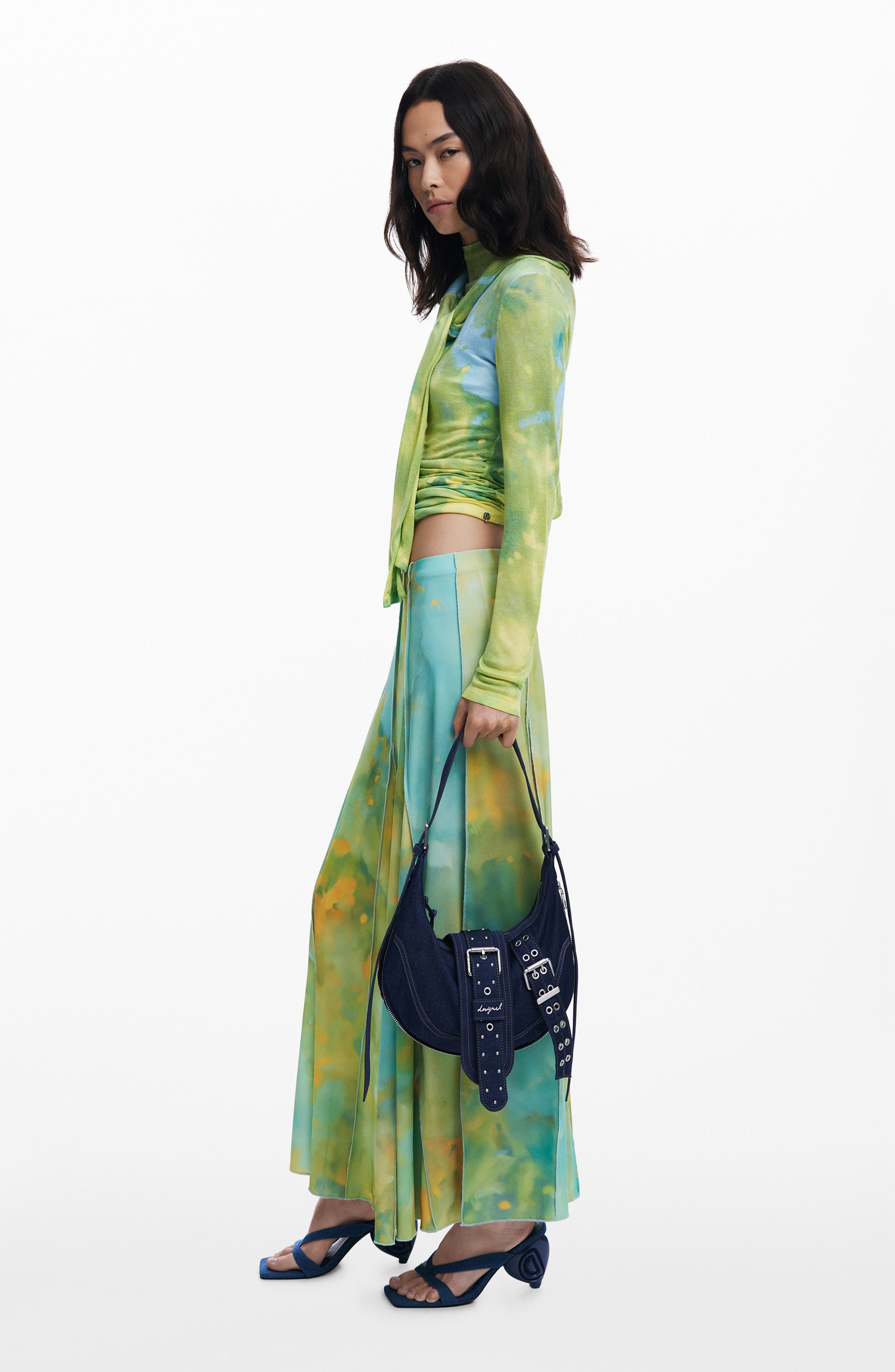 Desigual Belted Denim Shoulder Bag, Alternate, color, Dark Blue