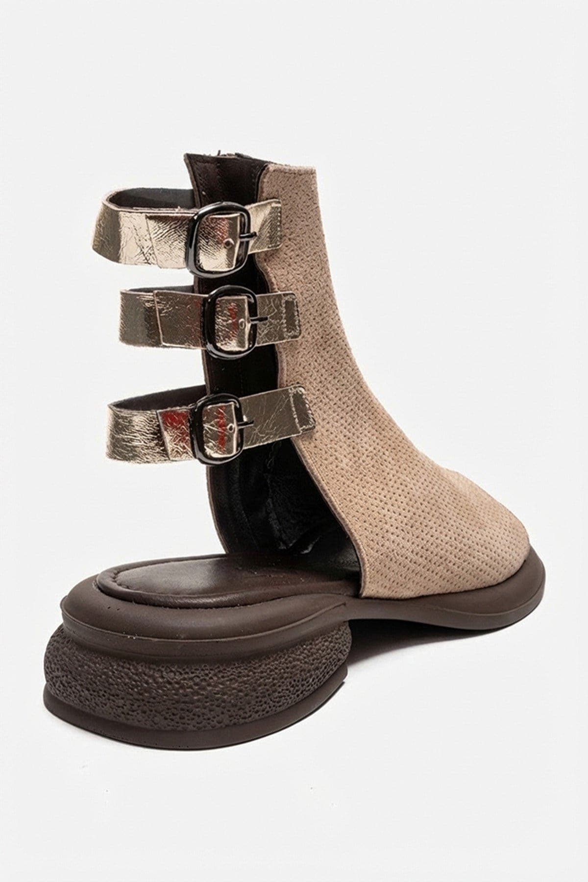 Forever & Always Shoes Carina Leather Side Zip Sandal, Alternate, color, Beige Suede