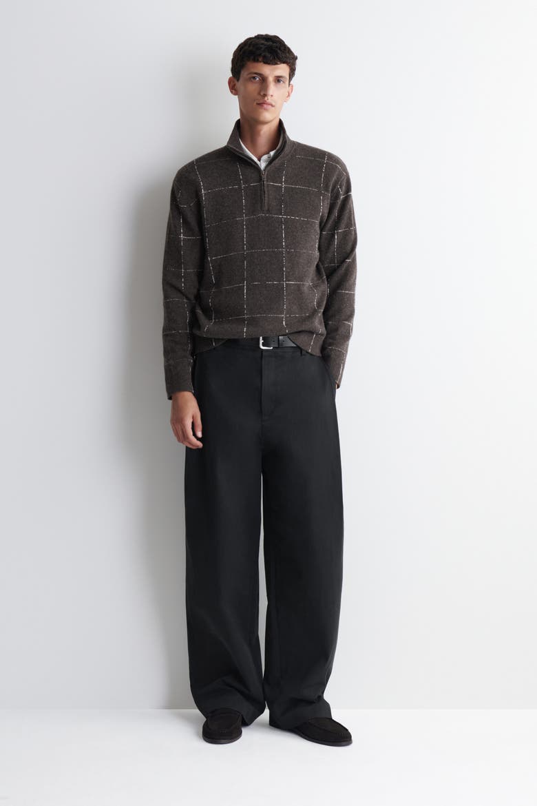 Checked Wool-Cotton Zip-Up Sweater, Alternate, color, BROWN / CHECKED
