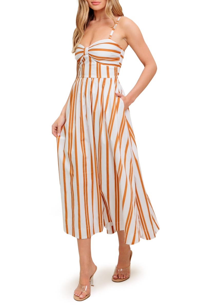 FLYING TOMATO Stripe Cotton Fit & Flare Maxi Sundress, Alternate, color, Ivory Brown