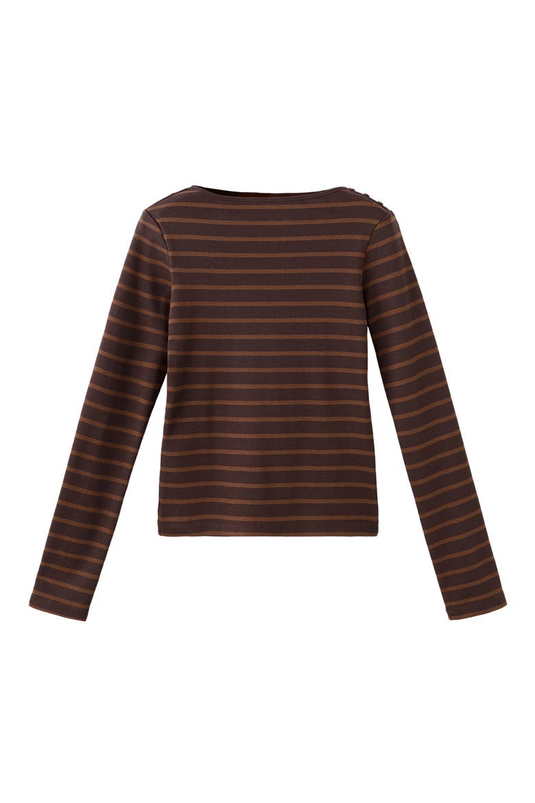 Stripe Boat Neck Long Sleeve Cotton T-Shirt, Alternate, color, BROWN