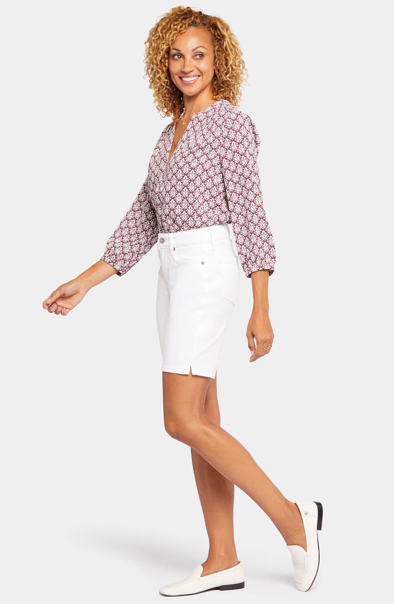 NYDJ Ella Floral Print Side Slit Bermuda Shorts, Alternate, color, Optic White