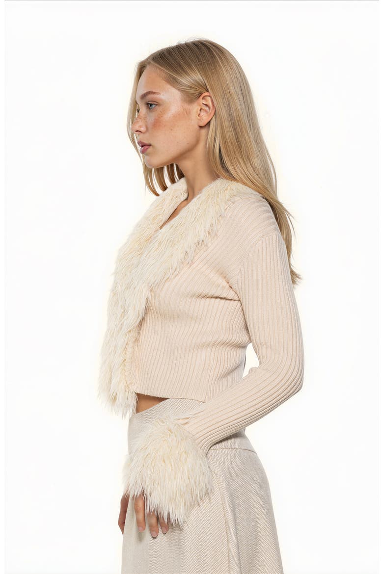 Kennedy Faux Fur Trim Sweater, Alternate, color, IVORY