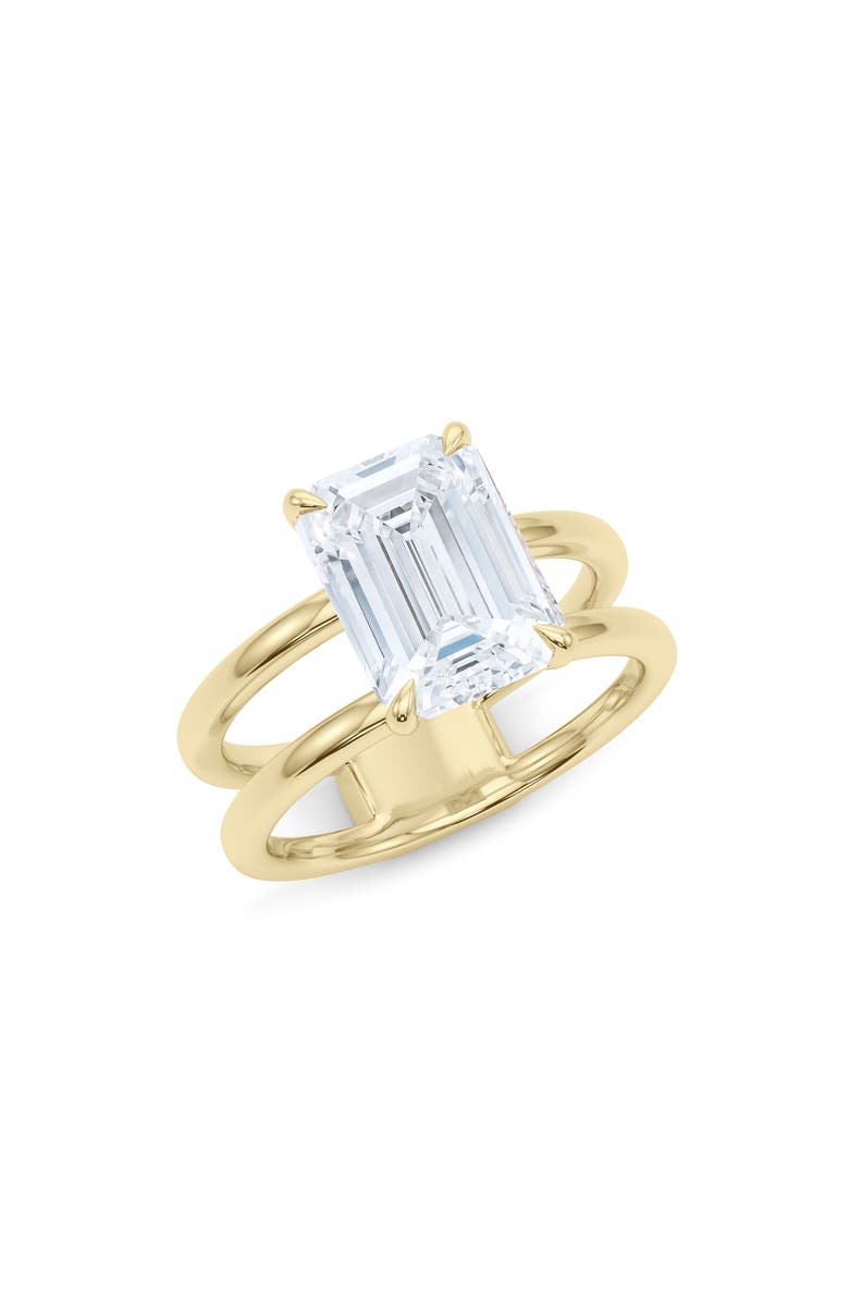 HauteCarat Emerald Cut Double Band Lab Created Diamond Ring, Main, color, 2.00Ctw 18K Yellow Gold