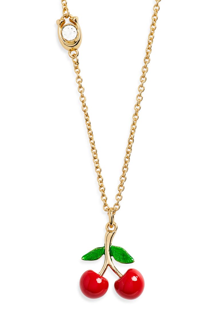 Cherry Pendant Necklace, Main, color, RED/ GOLD