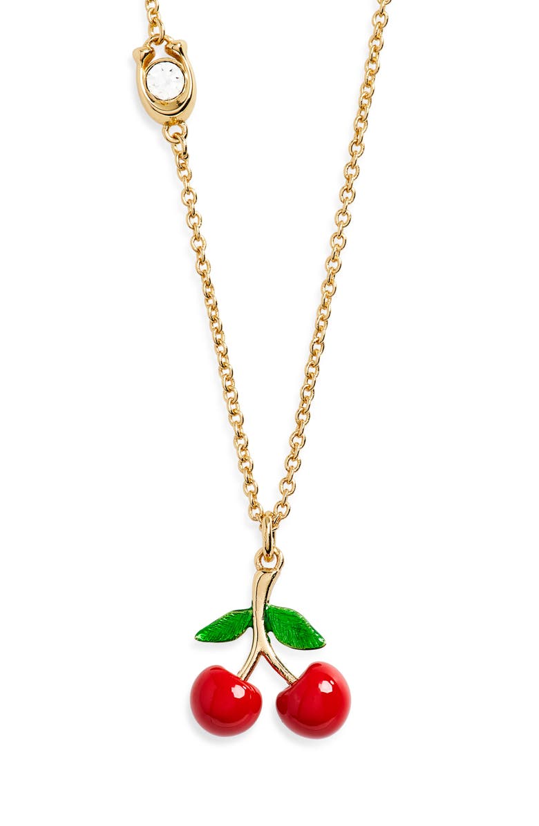 COACH Cherry Pendant Necklace, Main, color, Red/ Gold